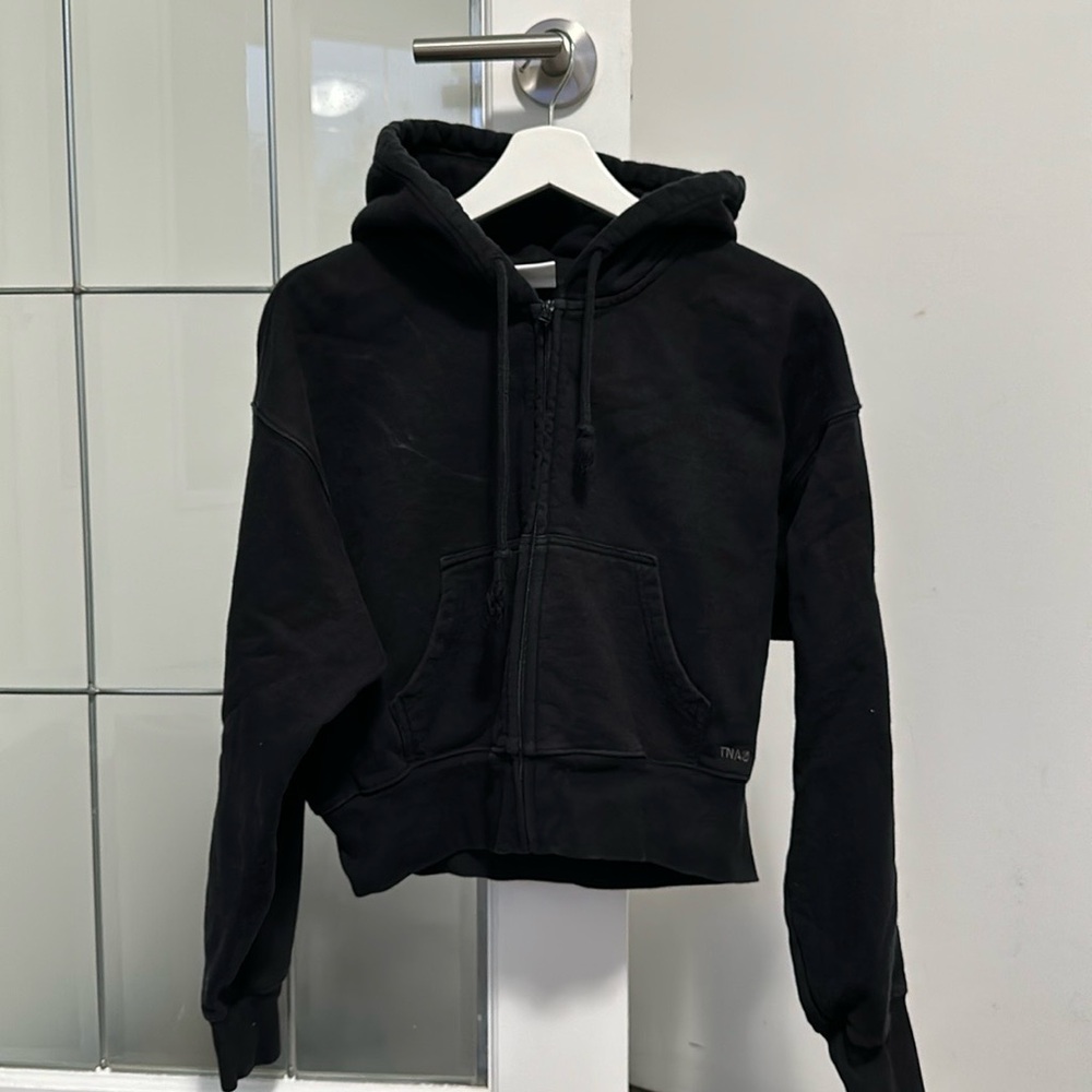 Aritzia tna boyfriend cropped boxy zip up hoodie size small euc